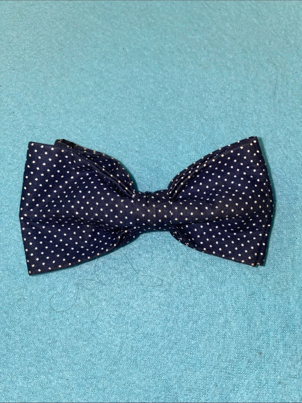 DOG Bow Tie Accessory slides onto collar navy blue white polka dots size OSFA